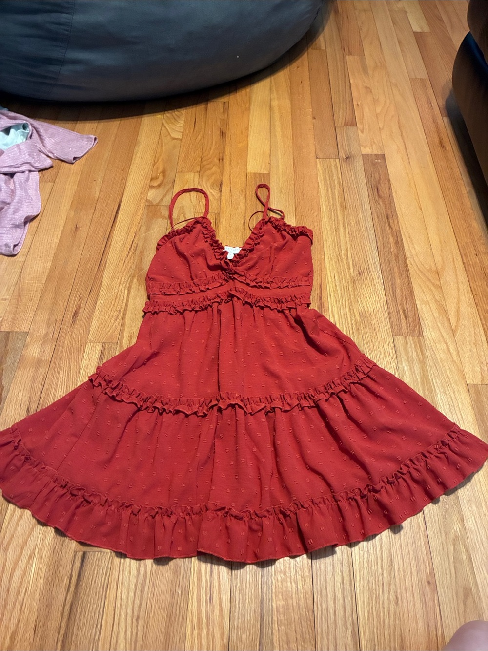 Women's Red Ruffle Casual Sundress with Spaghetti Straps